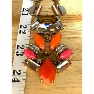 Stella & Dot Statement Necklace‎ With Gold Chain & Orange Pink Gemstone Accents